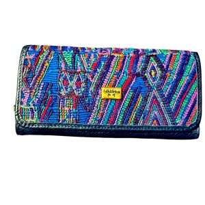 FOLKLORICA Colorful Patterned Women's Wallet Very Spacious  Blue Needlepoint
